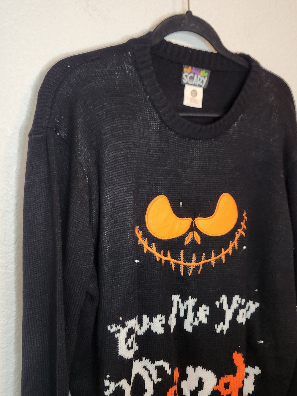 Eat Drink & Be Scary give me your candy Black Halloween Jack-O'-Lantern Sweater - Picture 3 of 9